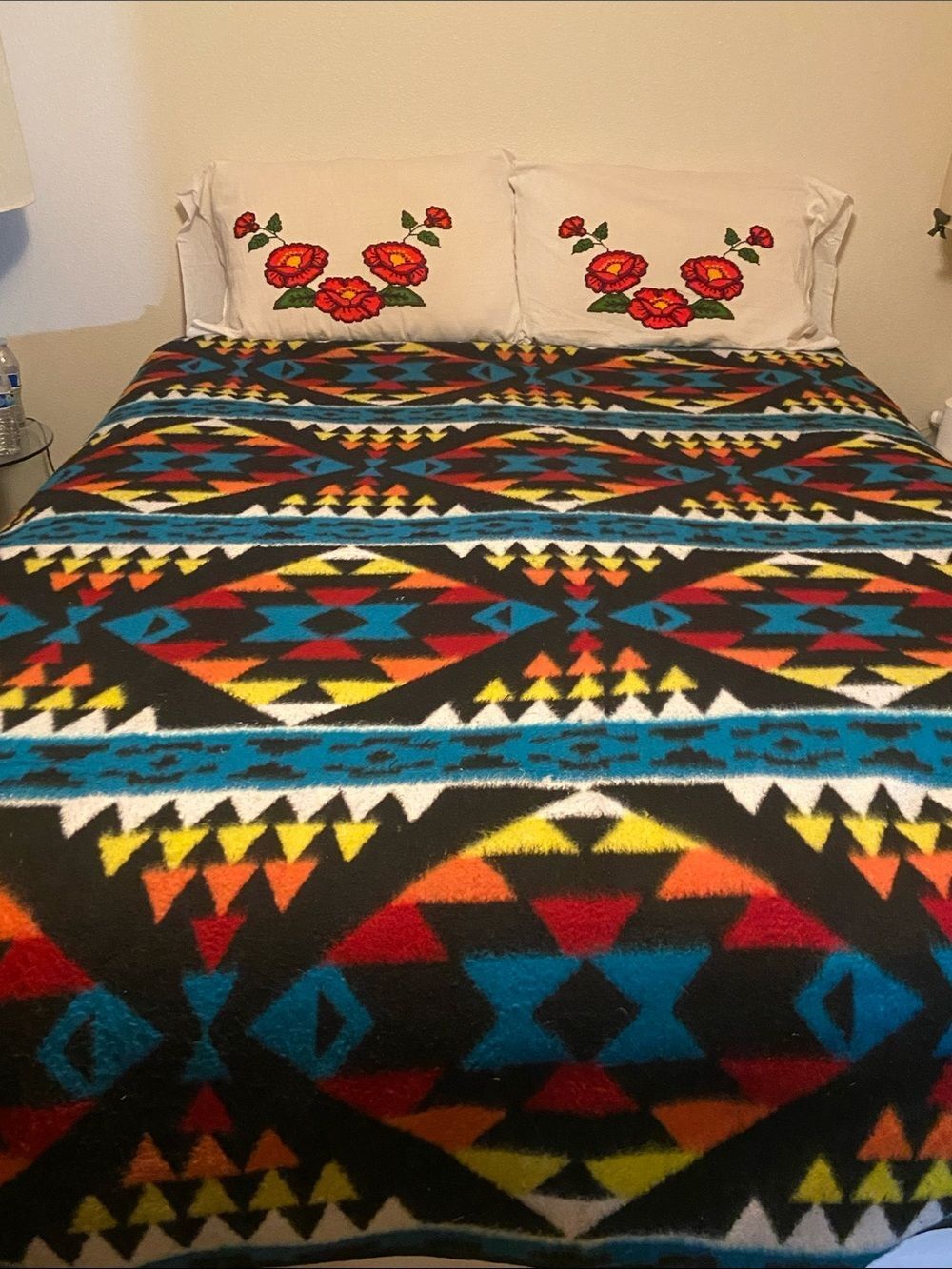 Southwestern Black Multicolor Geometric Bed Blanket by Sz, 88X68” Approximately